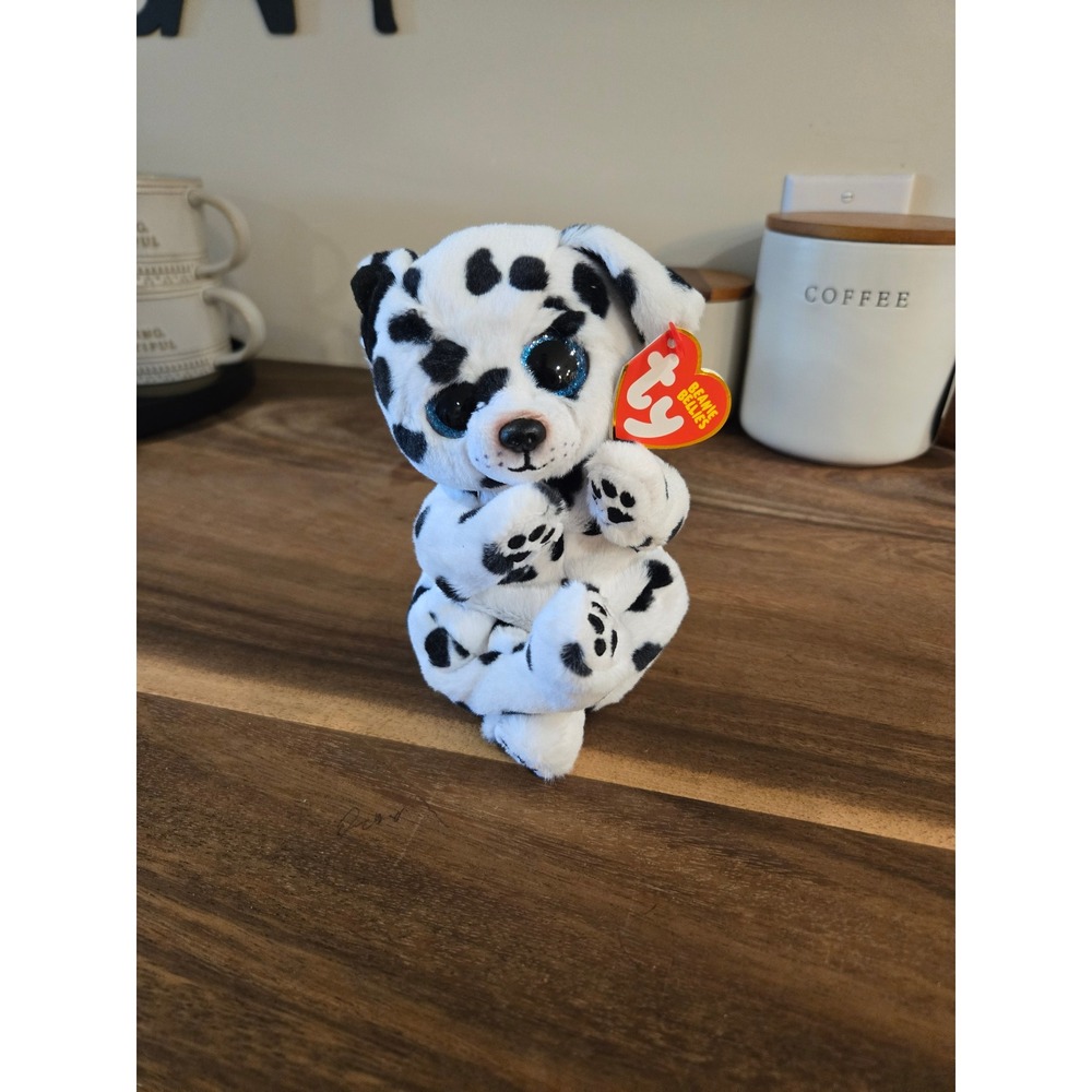 Ty Beanie Bellies Rowdy Dalmatian Dog Plush Blue Glitter Eyes 40562 White Black